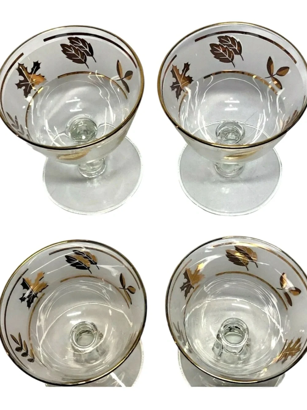 Vintage Set 4 Libbey Starlyte Golden Foliage Cordial Cocktail Champagne Glasses